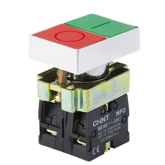 Pulsador Doble Partir/Parar, metálico, verde/rojo, 1NA más 1NC